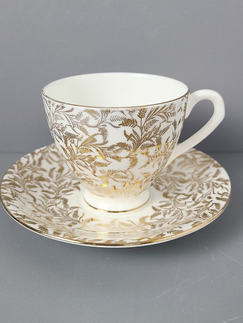 Royal Seagrave Gold Fern Vintage Fine Bone China Teacup Saucer Set